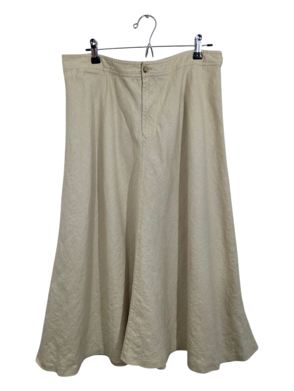 Lauren Ralph Lauren Linen Maxi Skirt Size 16 A-Line Full Lined Beige Tan